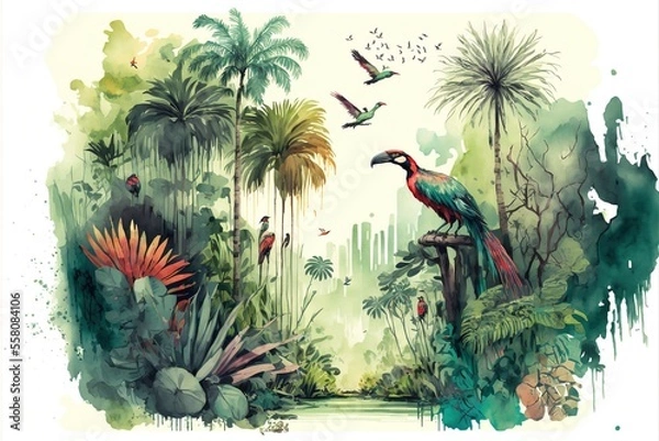 Fototapeta Minimalistic natural landscape of rainforests. Generative ai