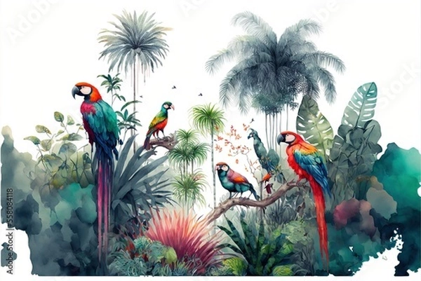 Fototapeta  Minimalistic natural landscape of rainforests. Generative ai