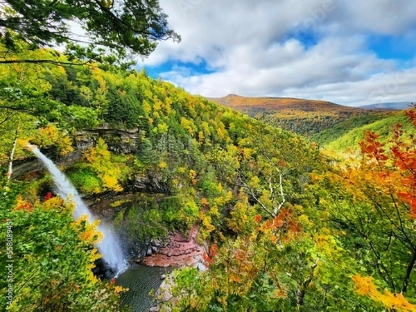 Fototapeta A scenic autumn view of Kaaterskill Falls in the Catskill Mountains of New York. 