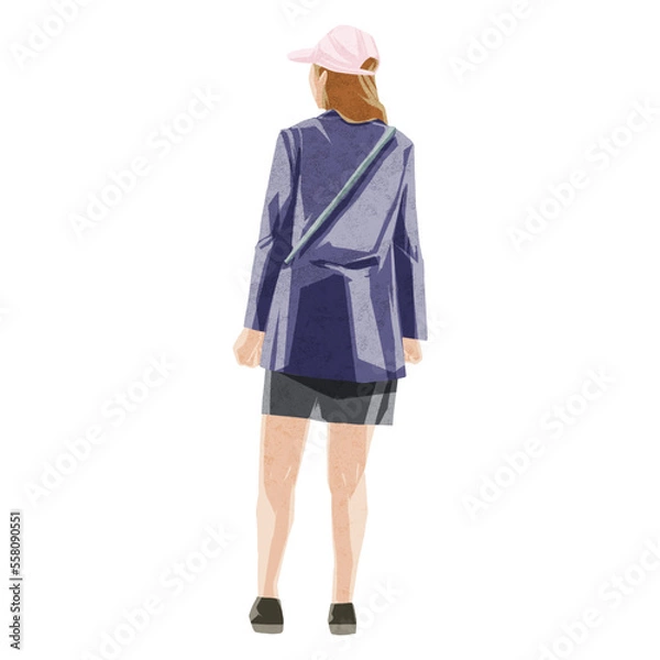 Fototapeta 女性の後ろ姿の手描き水彩風イラスト