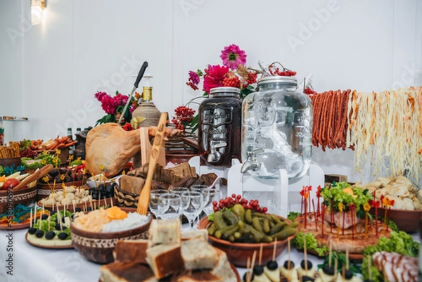 Obraz Food on the table. Dishes. Wedding table.