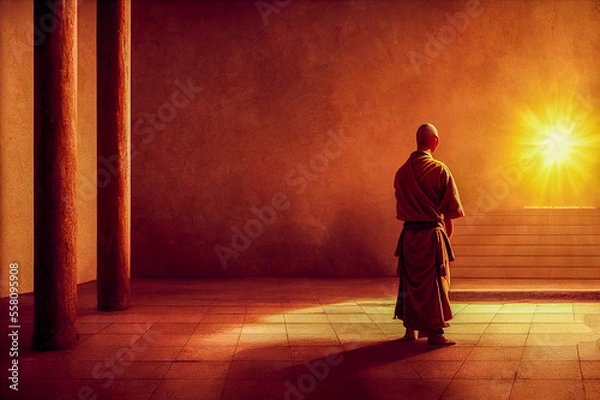 Fototapeta shaolin monk in the temple, generative ai illustration