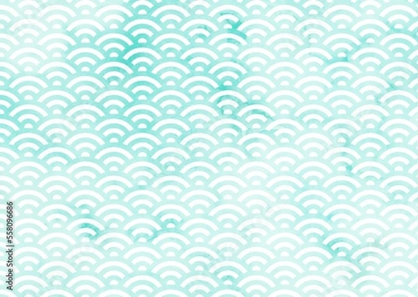 Fototapeta 水彩風青海波の背景