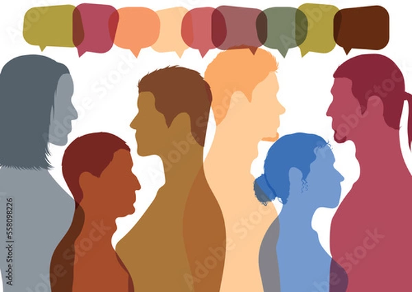 Fototapeta Several people talking in a group profile. Crowd speaks, concept communicates. Vector Illustration. A communication bubble and a social networking site.