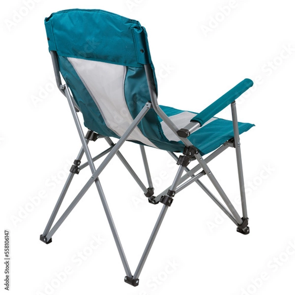 Fototapeta Folding chair with armrests, for camping or fishing, view from the back, isolate