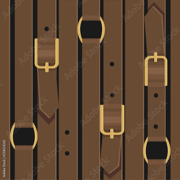 Fototapeta Vector seamless pattern with leather straps and clasps. Equestrian theme
