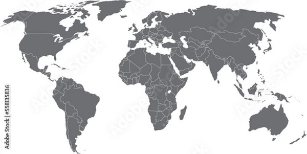 Fototapeta vector illustration of gray colored world map