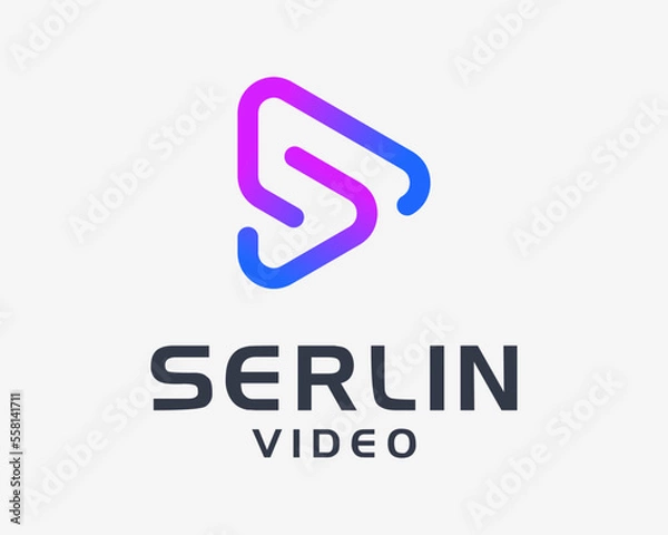Fototapeta Letter S Play Button Media Music Video Player Audio Line Modern Colorful Simple Vector Logo Design