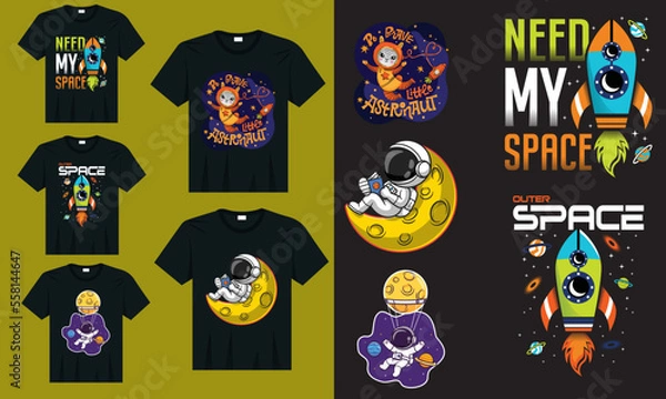 Fototapeta Outer space shirt design bundle for Kids, Cute astronaut flying in space, space typography with rocket illustration t-shirt design