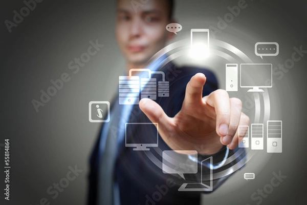 Fototapeta hand pushing on a touch screen