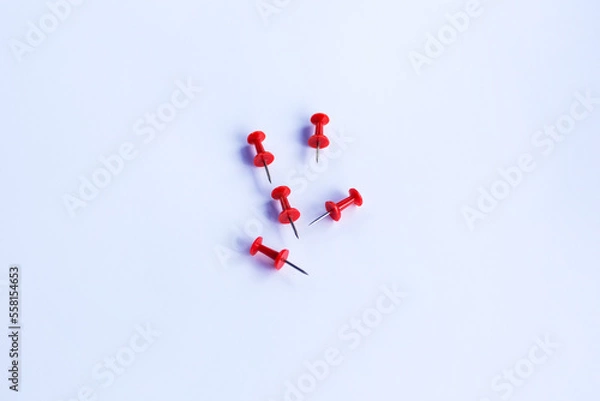 Fototapeta push pins for Notice Boards in Reusable red color isolated. white background.