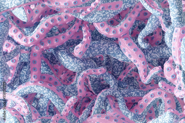 Fototapeta 3d background visualisation octopus tentacles in pink blue color