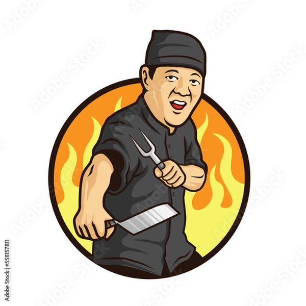 Obraz the hibachi chef mascot logo vector illustration