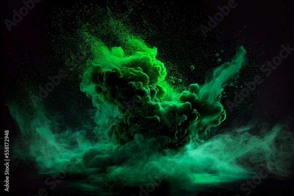 Fototapeta green smoke explosion on a black background, generative ai