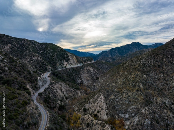 Obraz Aerial Vista of Angeles Crest's Mountain Road Unfolding Like a Serpentine Ribbon