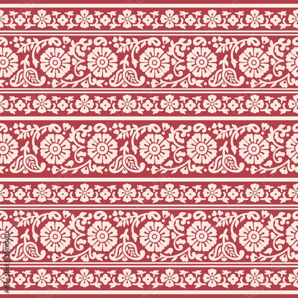 Fototapeta FLORAL SEAMLESS BORDER PATTERN IN  EDITABLE VECTOR FILE