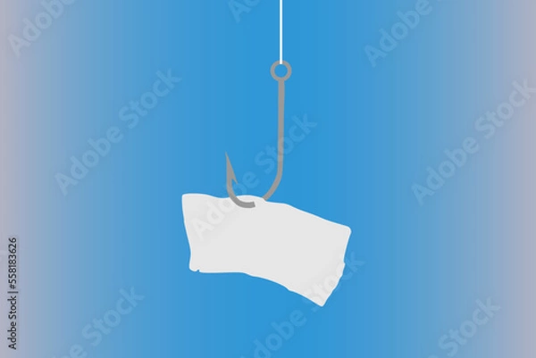 Fototapeta Vector illustration of a fish hook with a piece of paper attached to it with space for text or message