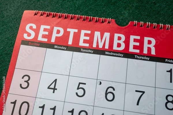 Fototapeta Calendar 2023, September, monthly planner for wall and desk. Close up of month and fist few days.