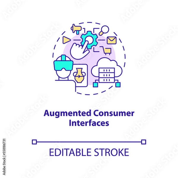 Obraz Augmented consumer interfaces concept icon. AI and data science solution for business abstract idea thin line illustration. Isolated outline drawing. Editable stroke. Arial, Myriad Pro-Bold fonts used