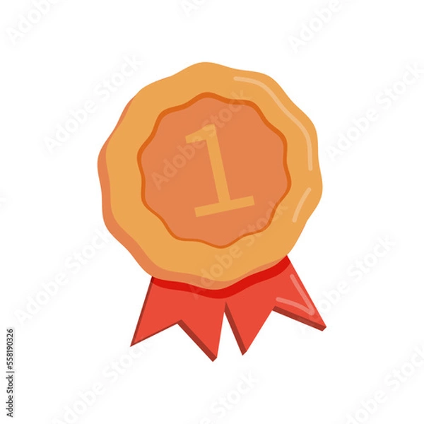 Fototapeta Winner medal with star and ribbon. Vector icon. Cartoon minimal style. Premium quality, quality guarantee symbol