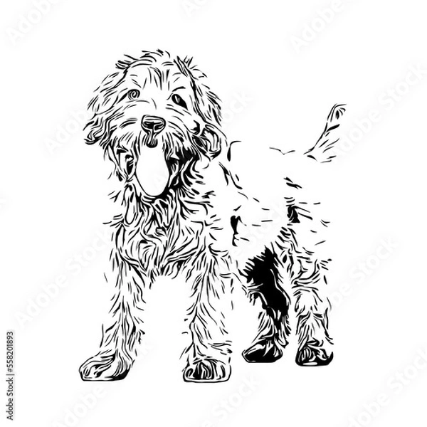 Obraz black and white drawing sketch of a dog with a transparent background for learning to color