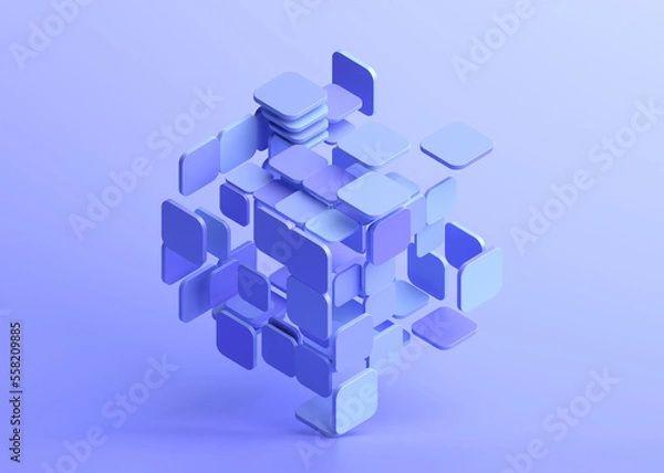 Fototapeta Streszczenie 3D render, fioletowy i niebieski geometryczny projekt
