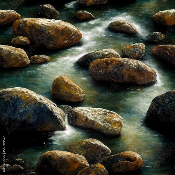Fototapeta Rocks in Calm River  Seamless Pattern[AI Generated]