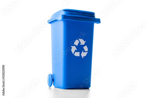 Fototapeta Trash bin. Blue dustbin for recycle paper trash isolated on whit