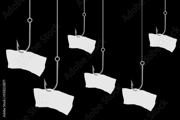 Fototapeta Vector illustration of a fish hook with a piece of paper attached to it with space for text or message