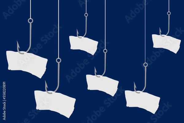 Fototapeta Vector illustration of a fish hook with a piece of paper attached to it with space for text or message