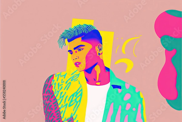 Fototapeta Gen Z Latinx pastel colors, vector style illustration made with Generative AI
