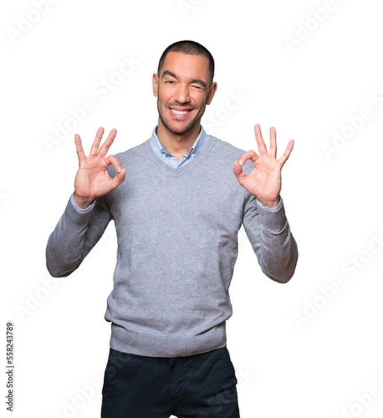 Obraz Surprised young man with a gesture of approval