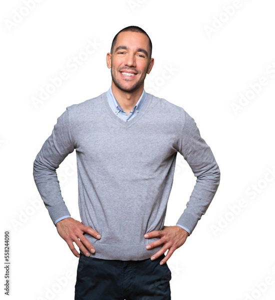 Obraz Amazed young man looking up gesture