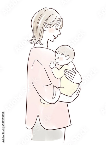 Fototapeta 笑顔で赤ちゃんを抱っこするお母さん