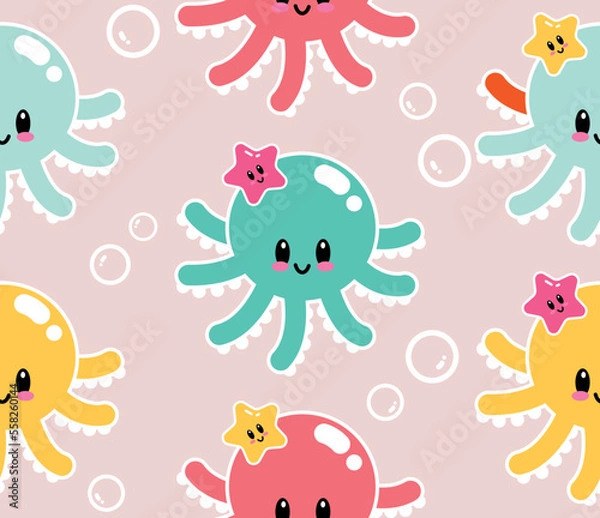 Fototapeta Cute Kawaii Shooting Star Seamless Vector Pattern