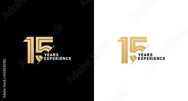 Obraz 15 years logo or 15 years experience logo vector on white and black background. Logos 15 years experience. Suitable for marketing logos related to 15 years of experience in the business or industry.