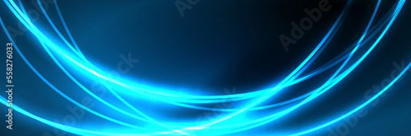 Obraz Blue neon glowing lines, magic energy space light concept, abstract background wallpaper design