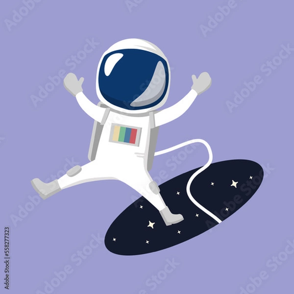 Fototapeta Astronaut In Space Hole Cartoon Vector Illustration. Space Icon Concept Isolated Premium Vector. Cartoon Style