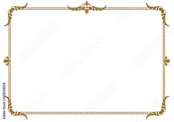 Fototapeta 表彰状テンプレート横型,オリエンタル柄のフレーム。アンティーク、ビンテージのオーナメント、飾り罫、バックグラウンド