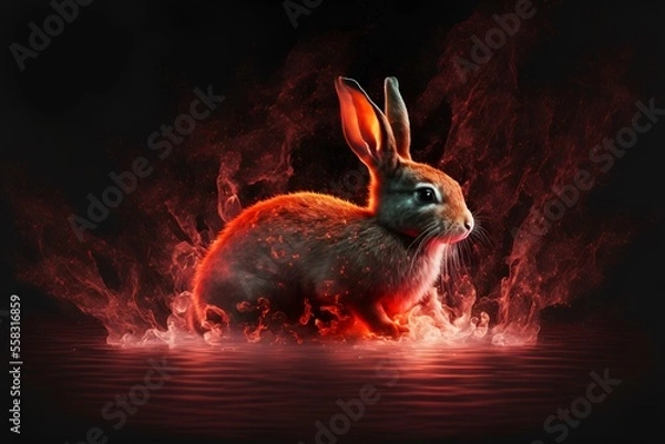 Fototapeta Rabbit on a water - Year 2023 - Year of Water Rabbit - Chinese Zodiac - Generative AI