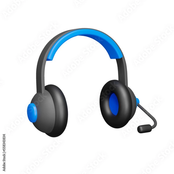 Fototapeta Headphones with microphone 3d icon. Isolated object on transparent background