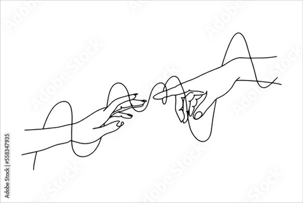 Fototapeta The touch of hands. Lovers reach out to each other. Clipart gestures. Two people are connected by a thread of fate. Vector hands. Gestures of lovers.