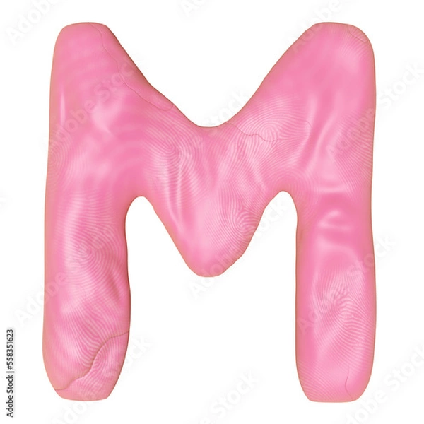 Fototapeta M letter logo design from plasticine isolated. pink M clay toy icon template elements concept, 3d illustration render