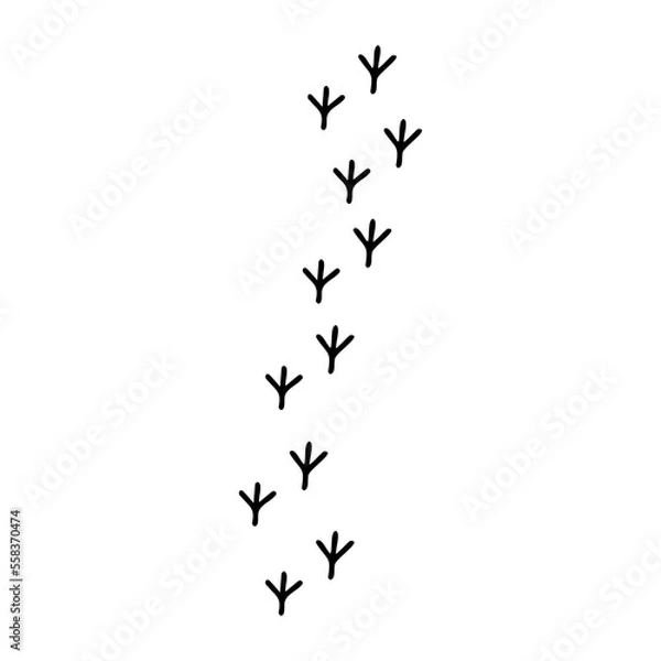 Obraz Bird footprints, bird paws steps. Vector Illustration for printing, backgrounds, covers and packaging. Image can be used for greeting card, poster, sticker and textile. Isolated on white background.
