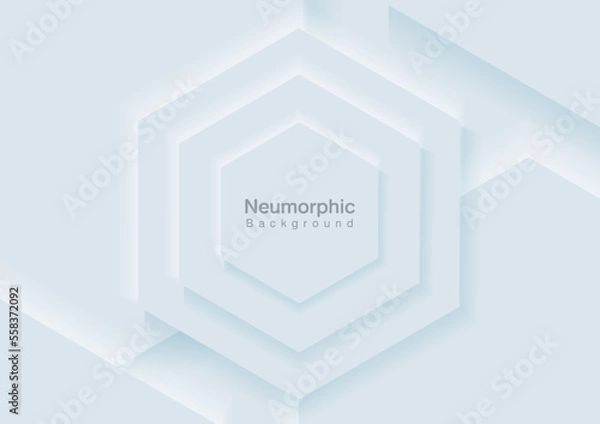 Obraz Neumorphic Backgrounds and Backdrops white hexagon pattern Layered, minimal style background, technology illustration, modern and business, template and banner composition for products.
