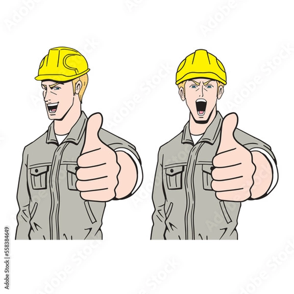 Obraz goodポーズをする白人の工事現場員