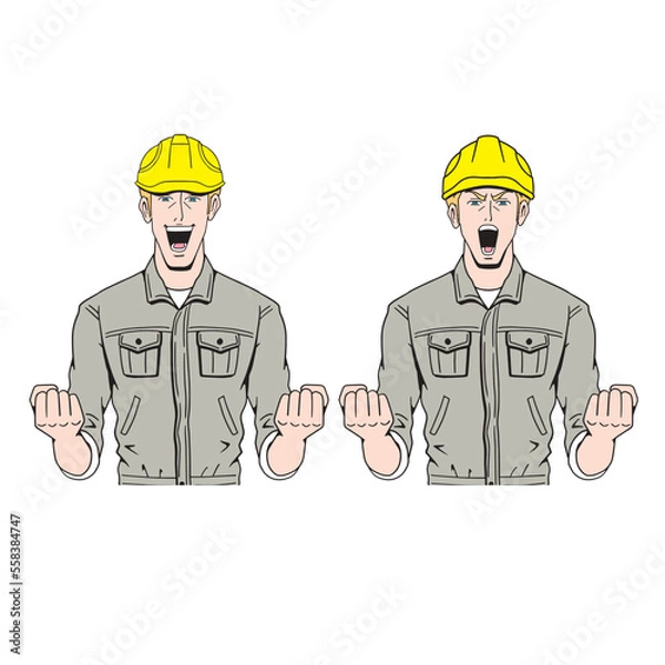 Obraz 応援する白人の工事現場員