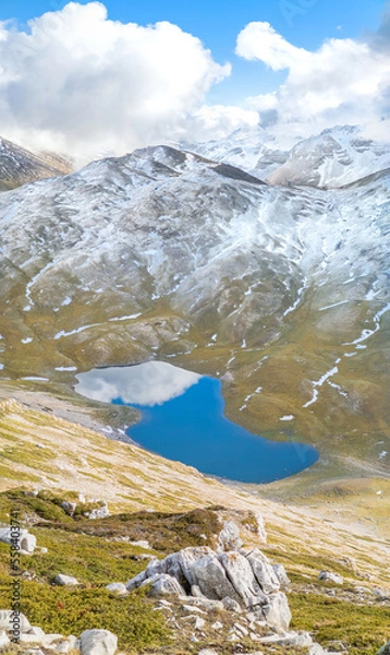 Fototapeta Duchessa lake and Morrone mount (Italy) - The landscape summit with snow of Mount Morrone and Duchessa lake, in the Natural reserve of Duchessa mountains, Lazio and Abruzzo regions.