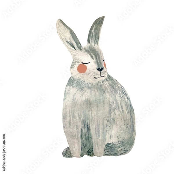 Fototapeta Rabbit grey cute simple sketch Easter watercolor