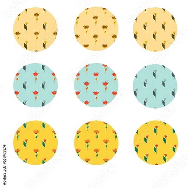 Fototapeta Set of abstract colorful circles with wildflowers